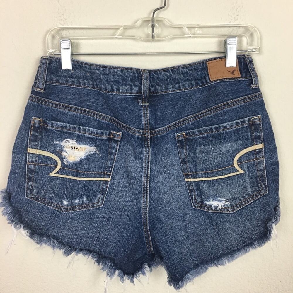 American Eagle Blue Distressed Lace Hi Rise Festival Shorts 8 - Picture 4 of 9
